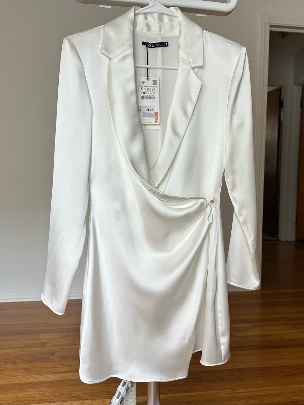 Zara White Satin Wrap Mini Dress size S